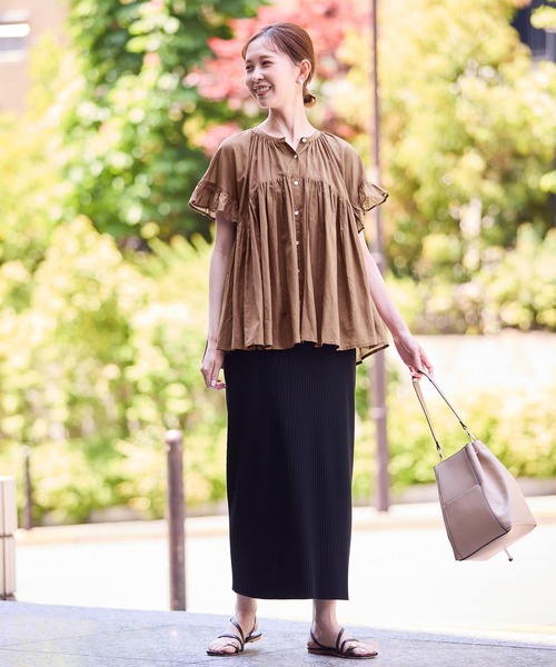 ROPE' PICNIC（ロペピクニック）の「コットンボイルギャザーブラウス/リンクコーデ（シャツ/ブラウス・レディース・ブラック/ブラウン/ブルー/オフホワイト・38）」の14枚目の写真