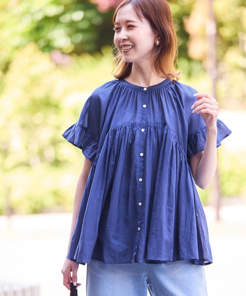 コットンボイルギャザーブラウス/リンクコーデ（シャツ/ブラウス