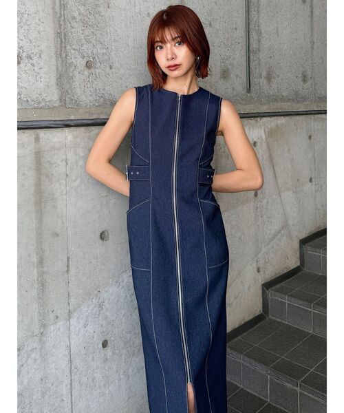 MURUA(ムルーア)の「サイドベルトジップナローワンピース(ワンピース・レディース・インディゴブルー/カーキ/ブラック・2/1)」の13枚目の写真