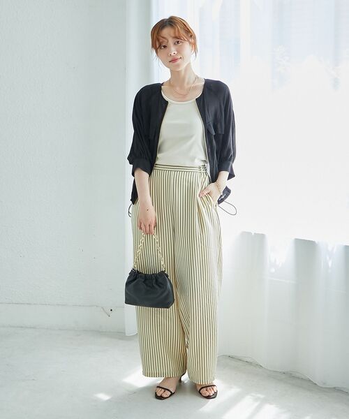 le.coeur blanc（ルクールブラン）の「《楽な履き心地◎》ドビーストライプサッカータックパンツ（その他パンツ・レディース・ブラック系その他/ベージュ系その他2・38）」の4枚目の写真