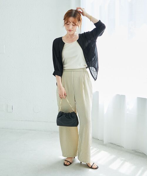 le.coeur blanc（ルクールブラン）の「《楽な履き心地◎》ドビーストライプサッカータックパンツ（その他パンツ・レディース・ブラック系その他/ベージュ系その他2・38）」の5枚目の写真