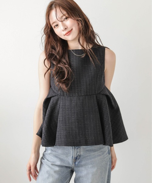 Lajour（ラジュール）の「【日本製】ツイード ラメ ペプラム トップス（Tシャツ/カットソー・レディース・オフホワイト/ブラック・フリー）」の3枚目の写真