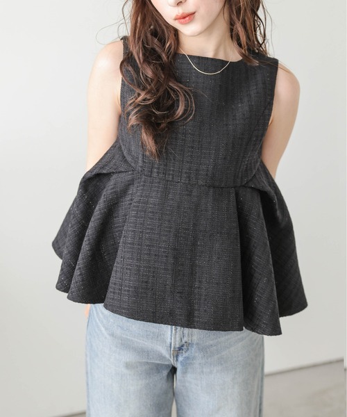 Lajour（ラジュール）の「【日本製】ツイード ラメ ペプラム トップス（Tシャツ/カットソー・レディース・オフホワイト/ブラック・フリー）」の8枚目の写真