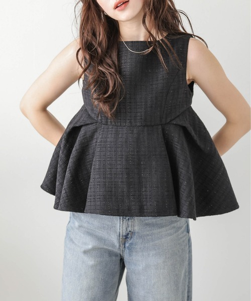 Lajour（ラジュール）の「【日本製】ツイード ラメ ペプラム トップス（Tシャツ/カットソー・レディース・オフホワイト/ブラック・フリー）」の7枚目の写真