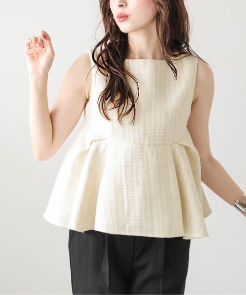 Lajour（ラジュール）の「【日本製】ツイード ラメ ペプラム トップス（Tシャツ/カットソー・レディース・オフホワイト/ブラック・フリー）」の20枚目の写真