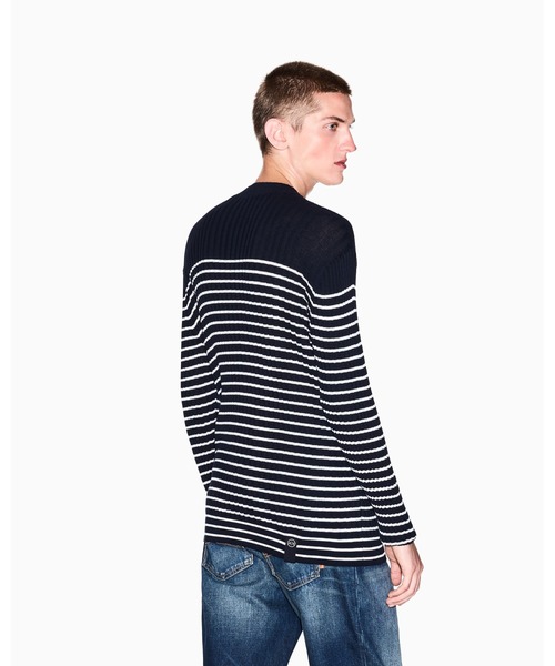 ARMANI EXCHANGE（アルマーニエクスチェンジ）の「【A|X アルマーニ エクスチェンジ】細ボーダー ニットプルオーバー（ニット/セーター・メンズ・ブルー・LARGE/MEDIUM/SMALL/X-LARGE/X-SMALL）」の3枚目の写真