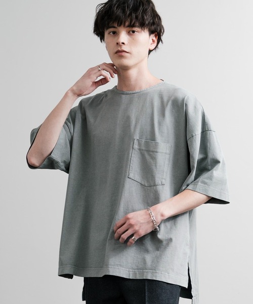 Audience（オーディエンス）の「Audience オーディエンス ピグメントUSAコットン16/-天竺8.45オンス胸ポケット付きサイドスリットボクシーAラインビッグTシャツ AUD6626（Tシャツ/カットソー・メンズ・ネイビー/オリーブ/グレー/スミクロ/ブラック・M/L）」の4枚目の写真