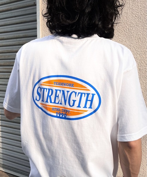 MODISH GAZE(モディシュガゼ)の「【MODISH GAZE】 STRENGTHオーバルロゴTシャツ 半袖(Tシャツ/カットソー・メンズ・ブラック/オレンジ/ホワイト/ピンク・MEDIUM/LARGE/X-LARGE)」の2枚目の写真