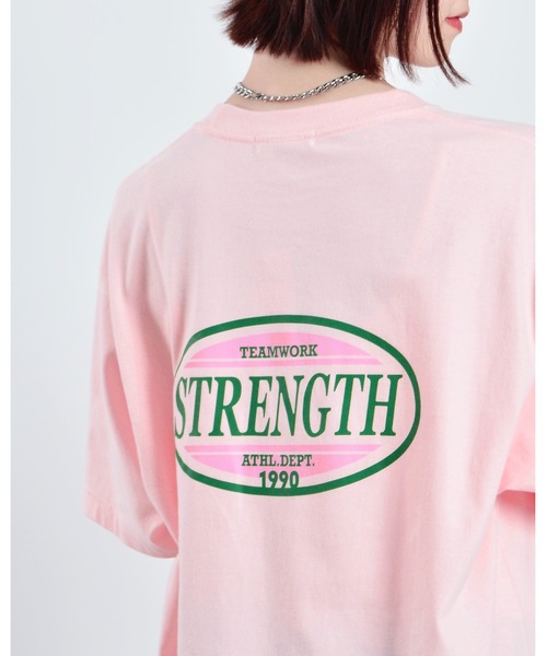 MODISH GAZE(モディシュガゼ)の「【MODISH GAZE】 STRENGTHオーバルロゴTシャツ 半袖(Tシャツ/カットソー・メンズ・ブラック/オレンジ/ホワイト/ピンク・MEDIUM/LARGE/X-LARGE)」の3枚目の写真
