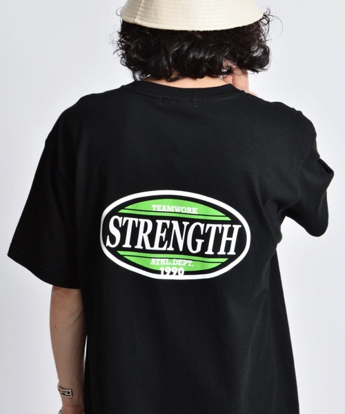 MODISH GAZE(モディシュガゼ)の「【MODISH GAZE】 STRENGTHオーバルロゴTシャツ 半袖(Tシャツ/カットソー・メンズ・ブラック/オレンジ/ホワイト/ピンク・MEDIUM/LARGE/X-LARGE)」の1枚目の写真