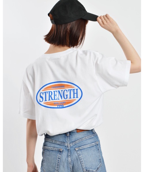 MODISH GAZE(モディシュガゼ)の「【MODISH GAZE】 STRENGTHオーバルロゴTシャツ 半袖(Tシャツ/カットソー・メンズ・ブラック/オレンジ/ホワイト/ピンク・MEDIUM/LARGE/X-LARGE)」の14枚目の写真