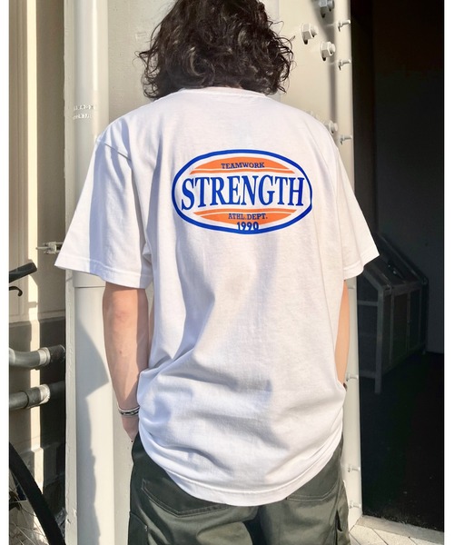 MODISH GAZE(モディシュガゼ)の「【MODISH GAZE】 STRENGTHオーバルロゴTシャツ 半袖(Tシャツ/カットソー・メンズ・ブラック/オレンジ/ホワイト/ピンク・MEDIUM/LARGE/X-LARGE)」の19枚目の写真