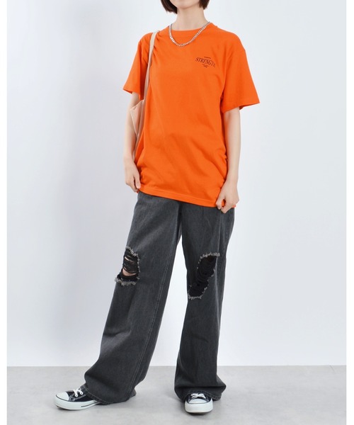 MODISH GAZE(モディシュガゼ)の「【MODISH GAZE】 STRENGTHオーバルロゴTシャツ 半袖(Tシャツ/カットソー・メンズ・ブラック/オレンジ/ホワイト/ピンク・MEDIUM/LARGE/X-LARGE)」の6枚目の写真