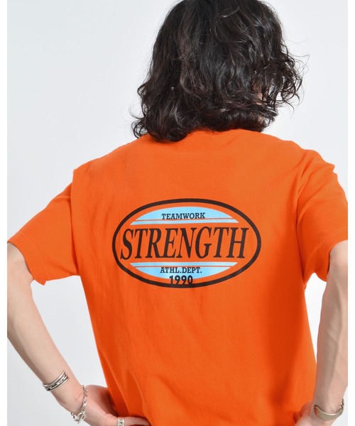 MODISH GAZE(モディシュガゼ)の「【MODISH GAZE】 STRENGTHオーバルロゴTシャツ 半袖(Tシャツ/カットソー・メンズ・ブラック/オレンジ/ホワイト/ピンク・MEDIUM/LARGE/X-LARGE)」の7枚目の写真