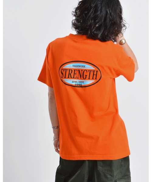MODISH GAZE(モディシュガゼ)の「【MODISH GAZE】 STRENGTHオーバルロゴTシャツ 半袖(Tシャツ/カットソー・メンズ・ブラック/オレンジ/ホワイト/ピンク・MEDIUM/LARGE/X-LARGE)」の8枚目の写真