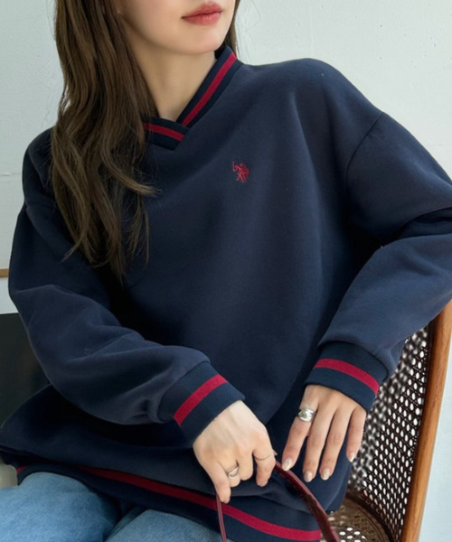 U.S. POLO ASSN.(ユーエスポロアッスン)の「【U.S. POLO ASSN】リブライン Vネック スウェット(スウェット・レディース・アイボリー/スミクロ/ネイビー・M/L)」の1枚目の写真