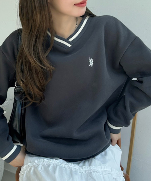 U.S. POLO ASSN.(ユーエスポロアッスン)の「【U.S. POLO ASSN】リブライン Vネック スウェット(スウェット・レディース・アイボリー/スミクロ/ネイビー・M/L)」の3枚目の写真