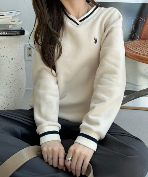 U.S. POLO ASSN.(ユーエスポロアッスン)の「【U.S. POLO ASSN】リブライン Vネック スウェット(スウェット・レディース・アイボリー/スミクロ/ネイビー・M/L)」の6枚目の写真
