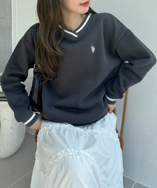U.S. POLO ASSN.(ユーエスポロアッスン)の「【U.S. POLO ASSN】リブライン Vネック スウェット(スウェット・レディース・アイボリー/スミクロ/ネイビー・M/L)」の9枚目の写真