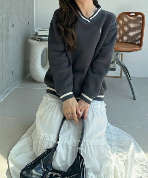 U.S. POLO ASSN.(ユーエスポロアッスン)の「【U.S. POLO ASSN】リブライン Vネック スウェット(スウェット・レディース・アイボリー/スミクロ/ネイビー・M/L)」の11枚目の写真