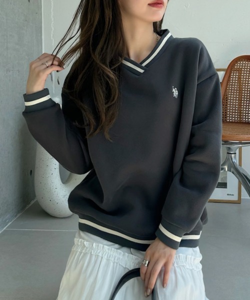 U.S. POLO ASSN.(ユーエスポロアッスン)の「【U.S. POLO ASSN】リブライン Vネック スウェット(スウェット・レディース・アイボリー/スミクロ/ネイビー・M/L)」の10枚目の写真