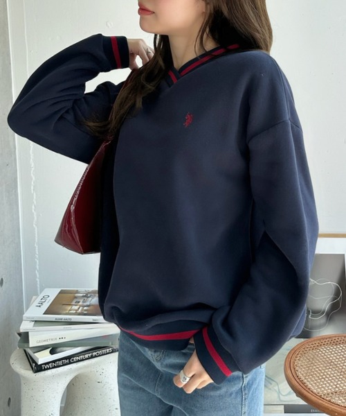U.S. POLO ASSN.(ユーエスポロアッスン)の「【U.S. POLO ASSN】リブライン Vネック スウェット(スウェット・レディース・アイボリー/スミクロ/ネイビー・M/L)」の18枚目の写真