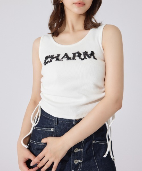 rienda（リエンダ）の「ビジュードロストタンクトップス 夏服 ノースリーブトップス（Tシャツ/カットソー・レディース・レッド/ホワイト/ブラック・FREE）」の2枚目の写真