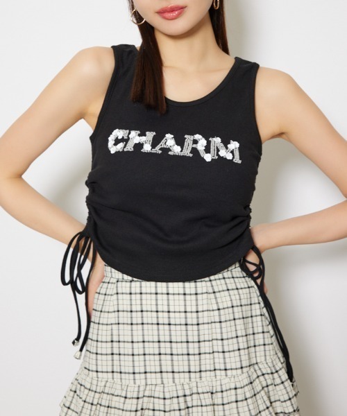 rienda（リエンダ）の「ビジュードロストタンクトップス 夏服 ノースリーブトップス（Tシャツ/カットソー・レディース・レッド/ホワイト/ブラック・FREE）」の3枚目の写真