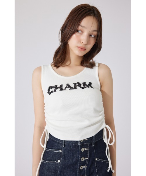 rienda（リエンダ）の「ビジュードロストタンクトップス 夏服 ノースリーブトップス（Tシャツ/カットソー・レディース・レッド/ホワイト/ブラック・FREE）」の5枚目の写真