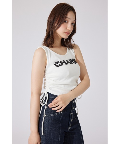 rienda（リエンダ）の「ビジュードロストタンクトップス 夏服 ノースリーブトップス（Tシャツ/カットソー・レディース・レッド/ホワイト/ブラック・FREE）」の6枚目の写真