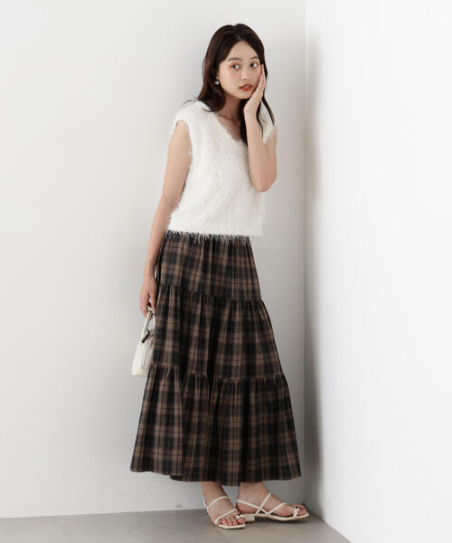 PROPORTION BODY DRESSING(プロポーションボディドレッシング)の「チェック柄ティアードスカート / 1215220800(スカート・レディース・ベージュ/ブラウン・MEDIUM/P/S)」の5枚目の写真