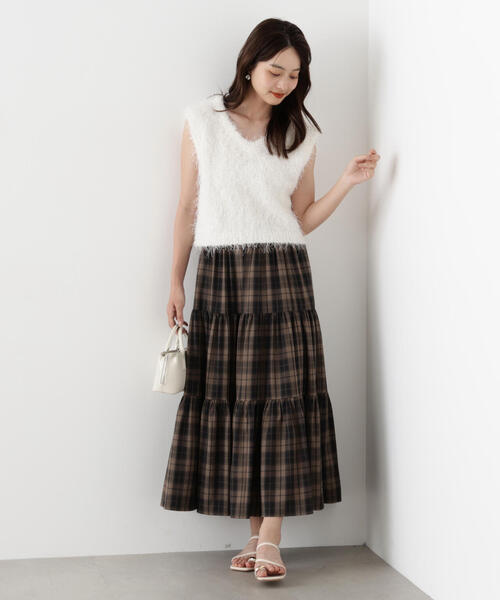 PROPORTION BODY DRESSING(プロポーションボディドレッシング)の「チェック柄ティアードスカート / 1215220800(スカート・レディース・ベージュ/ブラウン・MEDIUM/P/S)」の4枚目の写真