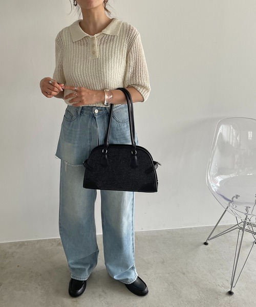 210nouve(トゥージュヌーブ)の「パイピング ミニ キャンバス ボストンバッグ(ボストンバッグ・レディース・キャメル/ブラック・FREE)」の9枚目の写真