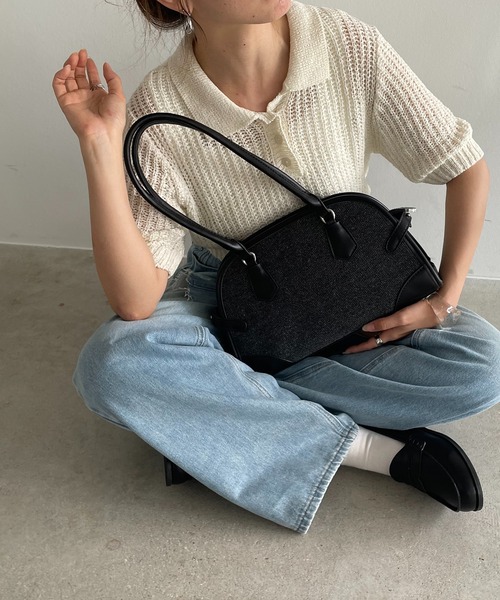210nouve(トゥージュヌーブ)の「パイピング ミニ キャンバス ボストンバッグ(ボストンバッグ・レディース・キャメル/ブラック・FREE)」の7枚目の写真