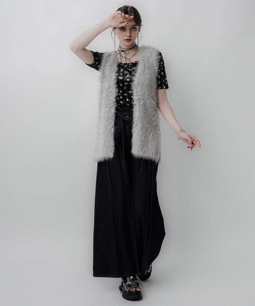 HARE（ハレ）の「ロングシャギージレ(HARE)（カーディガン/ボレロ・レディース・ミント/ライトグレー・FREE）」の4枚目の写真