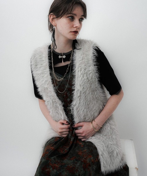 HARE（ハレ）の「ロングシャギージレ(HARE)（カーディガン/ボレロ・レディース・ミント/ライトグレー・FREE）」の9枚目の写真