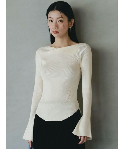 uncrave グレー フレアスリーブニット 洗濯機洗い可】リブ フレアスリーブポロニット（uncrave