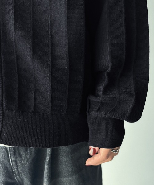 ブラック プリーツカーディガン 長袖 セール】知的に決まる、メンズの上品シンプル。胸刺繍タック編み