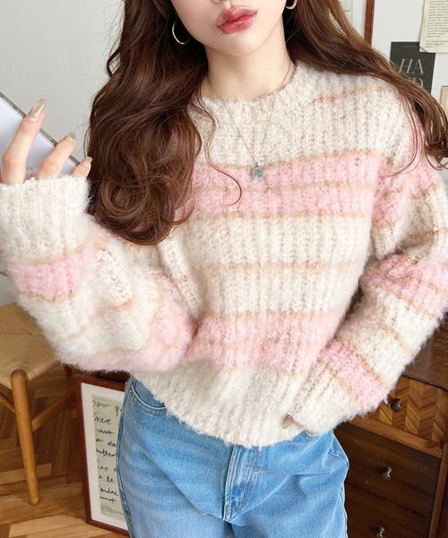 moment+(モーメントプラス)の「ループヤーンボーダーニットプルオーバー(ニット/セーター・レディース・チャコールグレー/サックスブルー/ベージュ・M)」の12枚目の写真