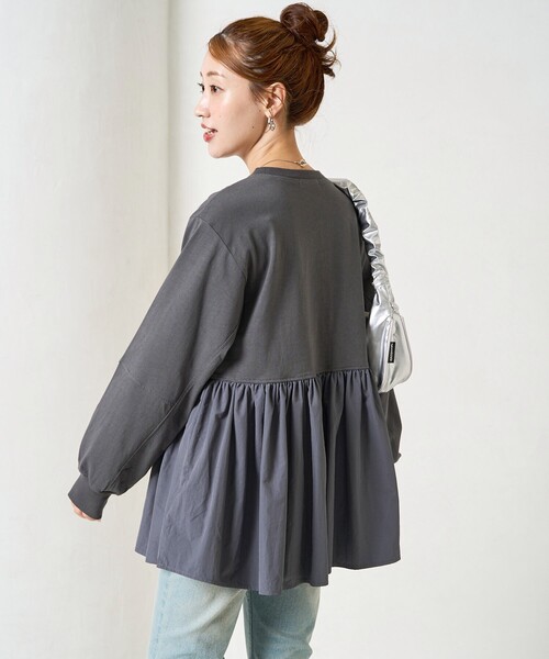 限定展開 カットソー 布帛 ドッキング ティアード 切り替え プル