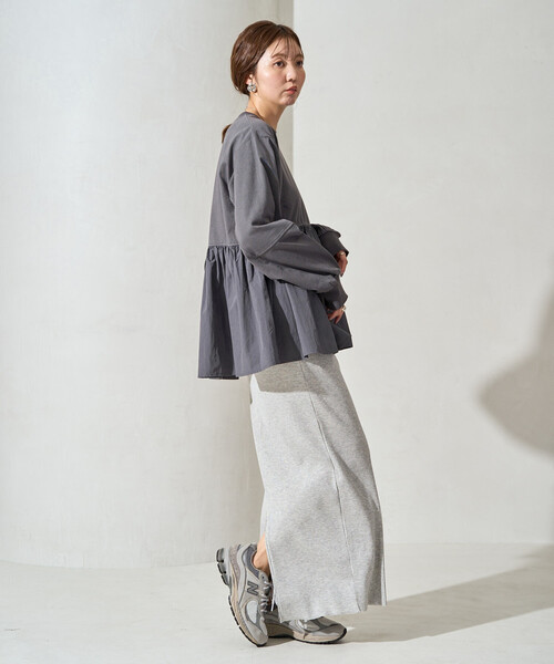 限定展開 カットソー 布帛 ドッキング ティアード 切り替え プル