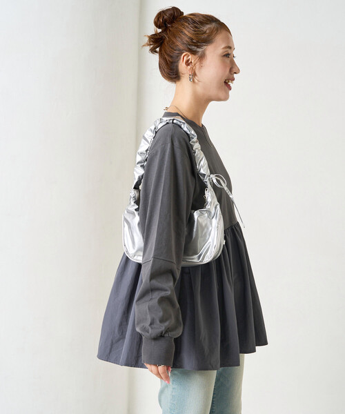 セール】限定展開 カットソー 布帛 ドッキング ティアード 切り替え