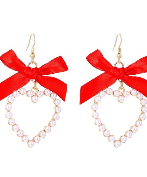 Mayree(メイリー)の「【urge select】ハートパール×カラーリボン ピアス(ピアス(両耳用)・レディース・ブラック/ライトブルー/ライトピンク/ホワイト/レッド・FREE)」の5枚目の写真