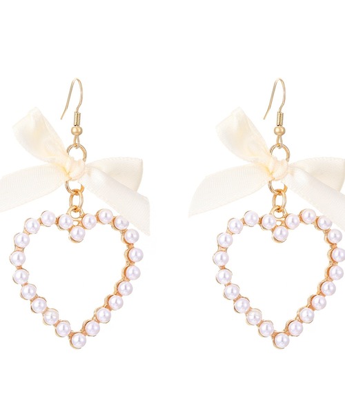 Mayree(メイリー)の「【urge select】ハートパール×カラーリボン ピアス(ピアス(両耳用)・レディース・ブラック/ライトブルー/ライトピンク/ホワイト/レッド・FREE)」の2枚目の写真