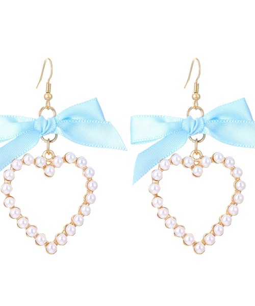 Mayree(メイリー)の「【urge select】ハートパール×カラーリボン ピアス(ピアス(両耳用)・レディース・ブラック/ライトブルー/ライトピンク/ホワイト/レッド・FREE)」の3枚目の写真