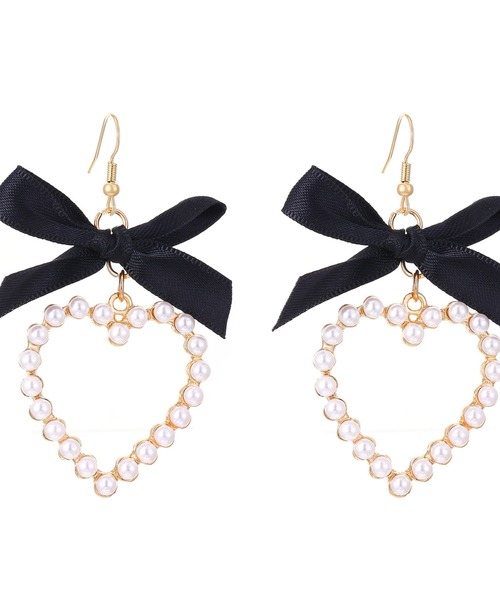 Mayree(メイリー)の「【urge select】ハートパール×カラーリボン ピアス(ピアス(両耳用)・レディース・ブラック/ライトブルー/ライトピンク/ホワイト/レッド・FREE)」の1枚目の写真