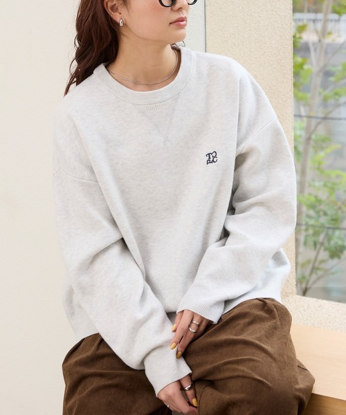 スウェットライク クルーネック ニットプルオーバー / ウォッシャブル