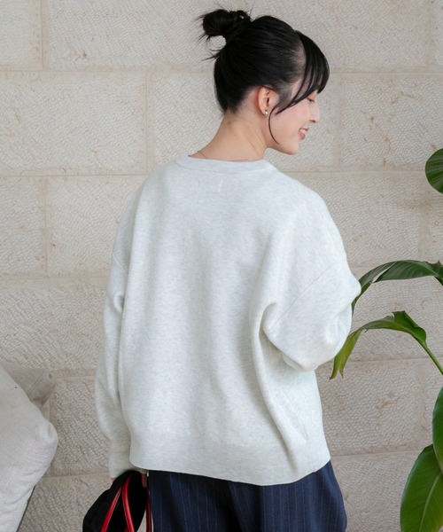 セール】スウェットライク クルーネック ニットプルオーバー