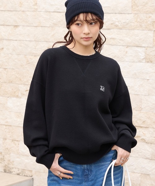 セール】スウェットライク クルーネック ニットプルオーバー