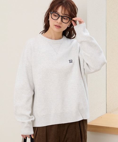 スウェットライク クルーネック ニットプルオーバー / ウォッシャブル